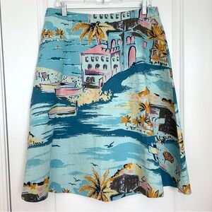 Boden Nancy Skirt in Riviera Scenic Island A Line Novelty Print Size 10 Long